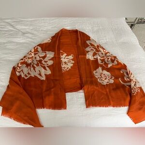 J. Crew orange and white flowered wrap with fringe